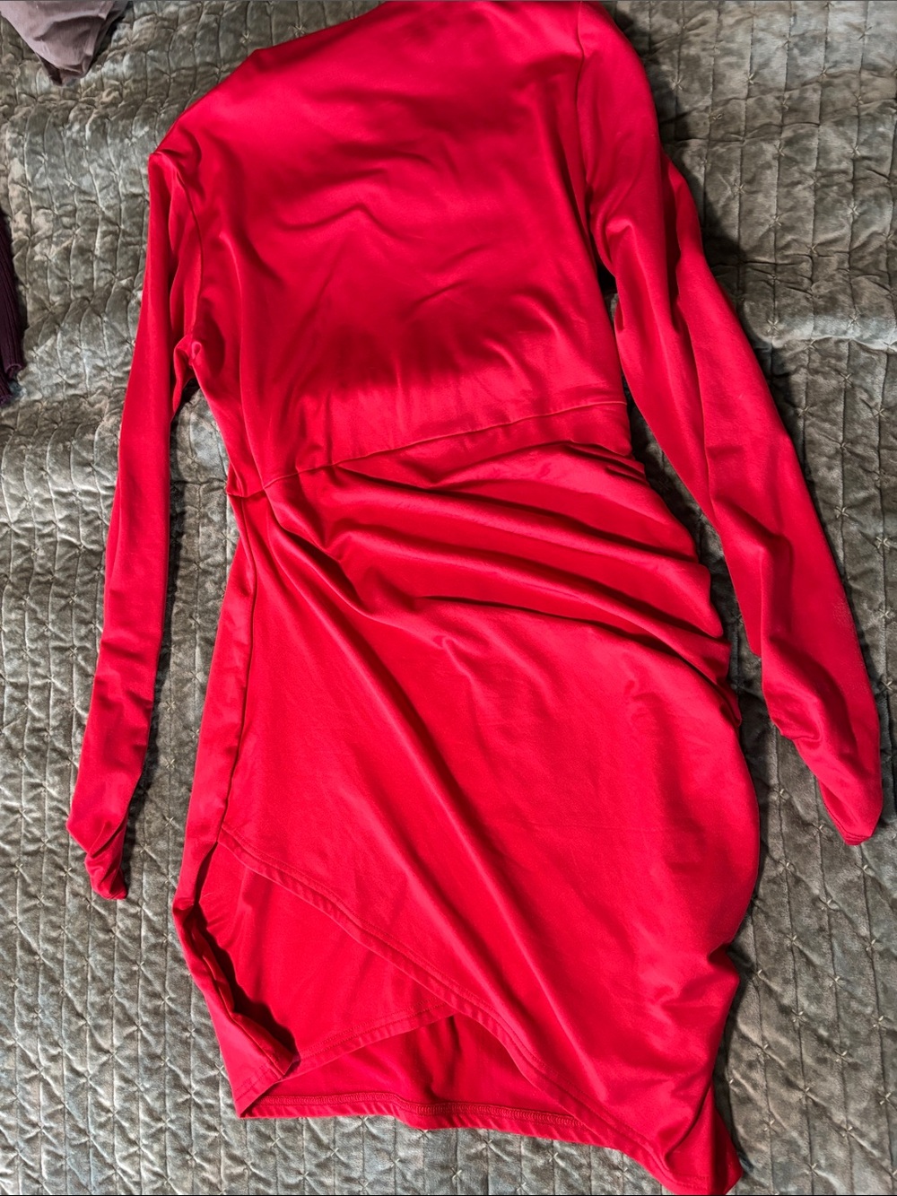 Long Sleeve Red Wrap-Style Women’s Dress